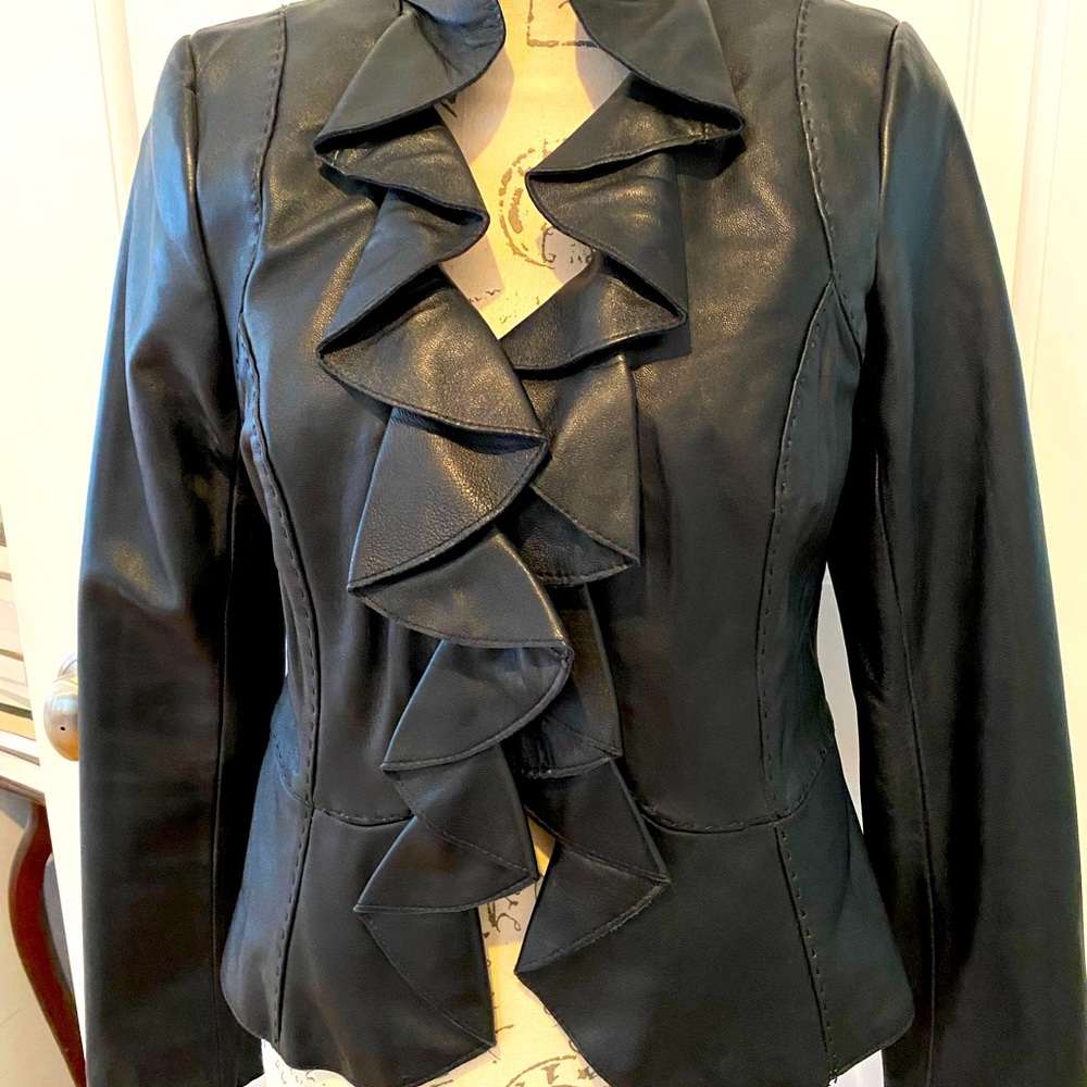 Black leather novelty jacket from White House Black Market